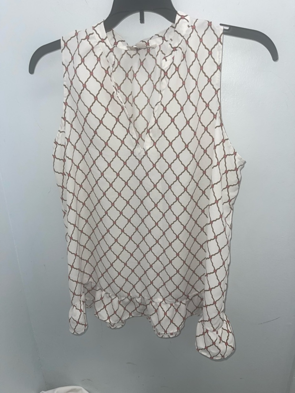 LOFT Sleeveless Ivory Camisole with Brown Lattice Print
